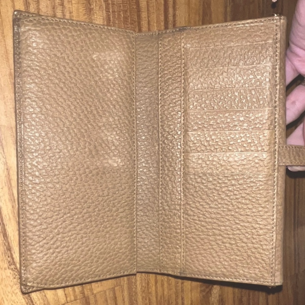Authentic GUCCI Vintage Jackie Taupe Pebbled Leather Push Clasp Long Wallet WOC - Picture 8 of 10